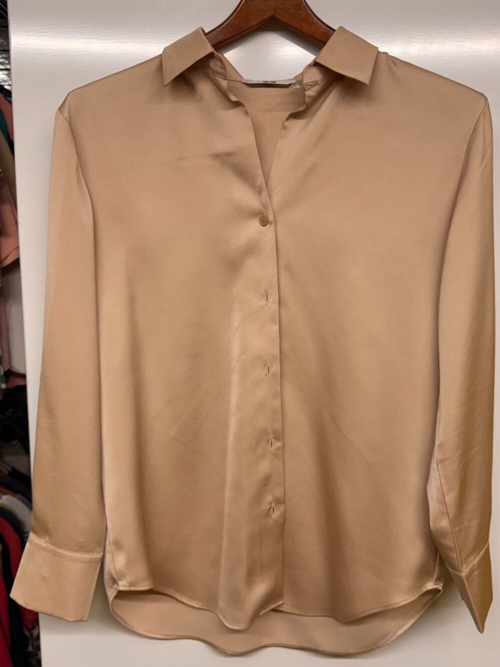Uniqlo Satin Long Sleeve Blouse - Champagne Beige - Size XS